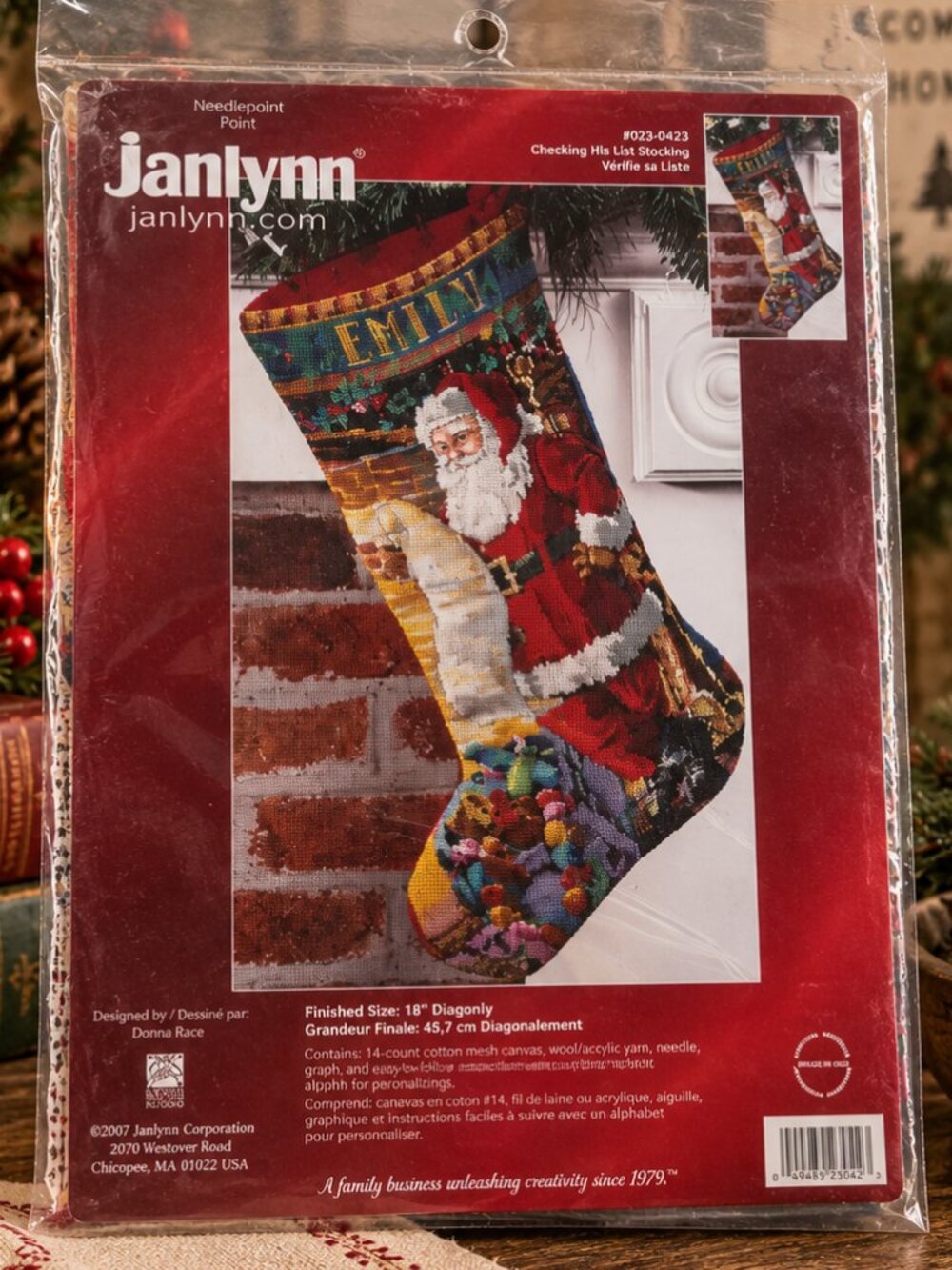 (2007) Janlynn Checking His List Santa Needlepoint Stocking Kit 023-0432